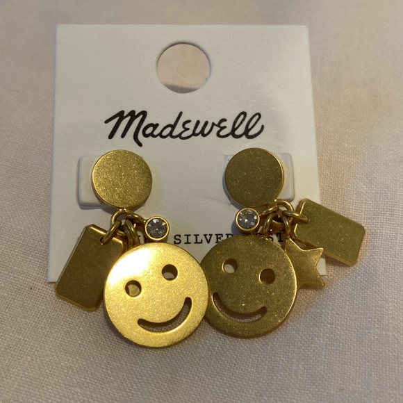 NWT Madewell Gold Charm Earrings. Smiley Face, Stars. Sterling Silver Posts. - Picture 6 of 6